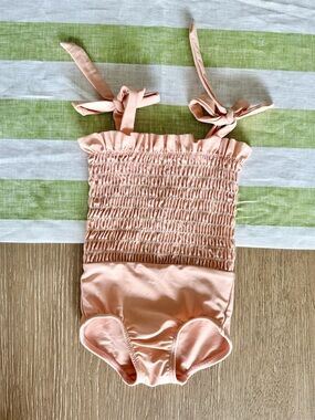 Minnow Smocked Tie-Shoulder One-Piece Swimsuit — Blush Pink